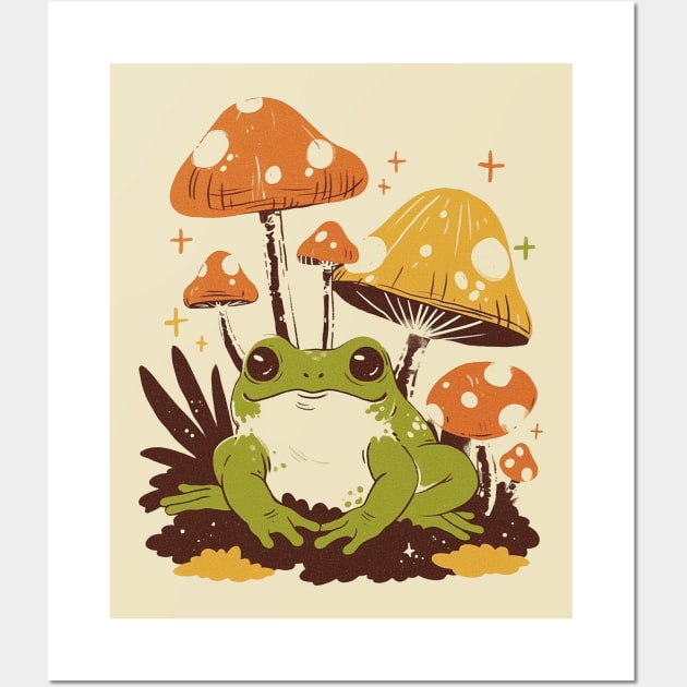 Cute Frog and Mushroom Garden Wall Art by Trippycollage